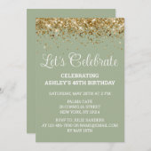 セージグリーンと金ゴールド45誕生日レッツ祝ー 招待状 (正面/裏面)