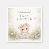 セージグリーンのうさぎの花のベビーシャワー スタンダードカクテルナプキン (正面)