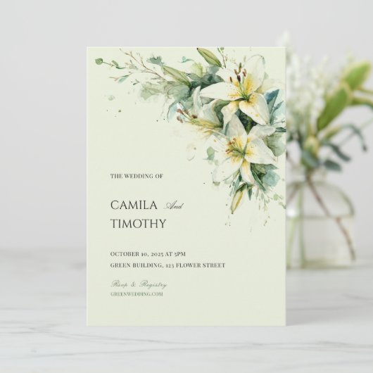 セージグリーンのすずらんの花のウェディング 招待状 (スタンド正面)