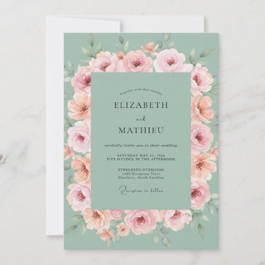セージグリーンのアリーな春のウェディング 招待状 (正面)