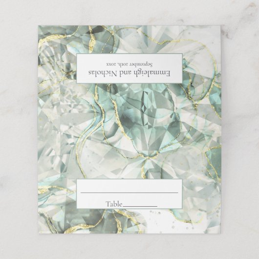 セージグリーンのアヴェンチュリン 結晶のウェディング プレイスカード (外部開封)