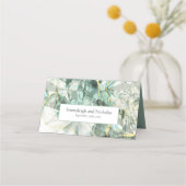 セージグリーンのアヴェンチュリン 結晶のウェディング プレイスカード (裏面)