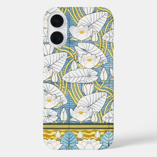 セージグリーンのアールヌーヴォー様式のスイレンのパターン Case-Mate iPhoneケース (裏面)