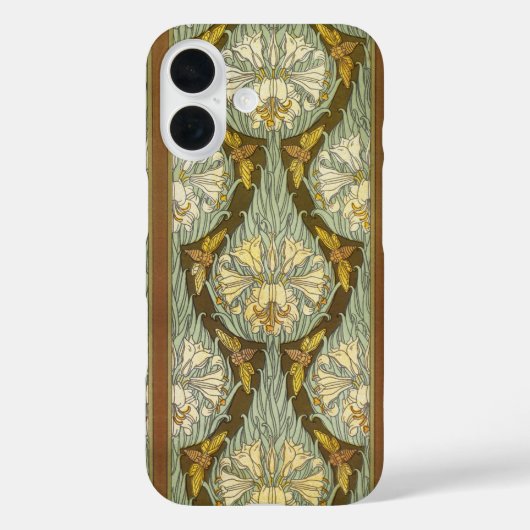 セージグリーンのアールヌーヴォー様式のユリと昆虫の模様 Case-Mate iPhoneケース (裏面)