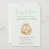 セージグリーンのウサギの双子たちのお披露目パーティー 招待状 (正面)