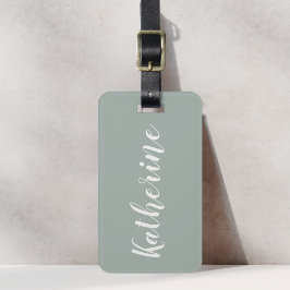 セージグリーンのカリグラフィー名 luggage tag ラゲッジタグ