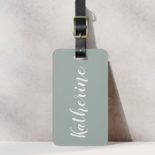 セージグリーンのカリグラフィー名 luggage tag ラゲッジタグ