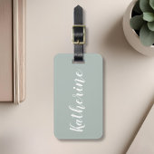 セージグリーンのカリグラフィー名 luggage tag ラゲッジタグ