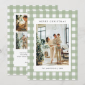 セージグリーンのギンガムチェックのクリスマス5枚写真 シーズンカード (正面/裏面)