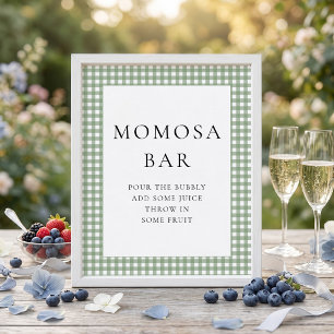セージグリーンのギンガムチェック柄の Momosa Bar ベビーシャワー サイン