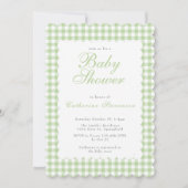 セージグリーンのギンガムベビーシャワー招待状 招待状 (正面)