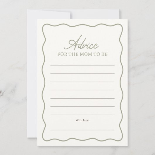 セージグリーンのギンガム ベイビーシャワーのアドバイスカード 招待状 (正面)