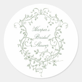 セージグリーンのクラシックなフランス・ヴィクトリアン風のウェディングシャワーのお祝い ラウンドシール