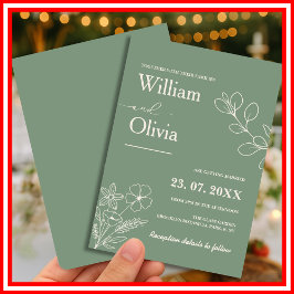 セージグリーンのグリーンとボヘミアンフラワーのウェディング 招待状