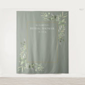セージグリーンのグリーン装飾 ブライズシャワー フォトバックドロップ タペストリー (正面)