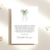 セージグリーンのコケッティーボウ ウォーターカラーのブライダルシャワー サンキューカード
