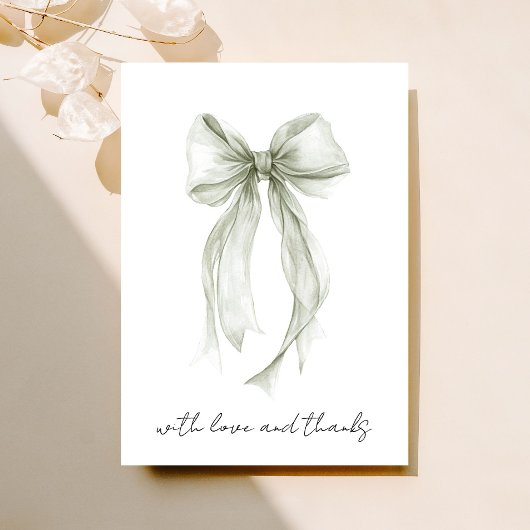 セージグリーンのコケッテボウ ウォーターカラーのブライダルシャワー サンキューカード