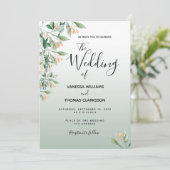 セージグリーンのゴールドの水彩ボタニカルウェディング 招待状 (スタンド正面)