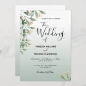 セージグリーンのゴールドの水彩ボタニカルウェディング 招待状 (正面/裏面)