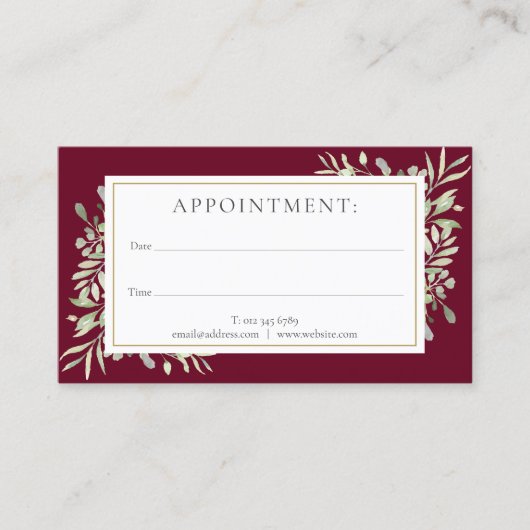 セージグリーンのゴールドグリーナリー予約カード 名刺 (正面)