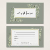 セージグリーンのゴールドグリーンビジネスギフト券 (正面&裏面)