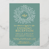 セージグリーンのゴールドモノグラムの結婚式の披露宴の写真 箔招待状 (正面)