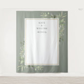 セージグリーンのゴールド結婚式フォトブース背景 タペストリー (正面)