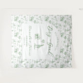 セージグリーンのサファリ・トイレ・ジェンダー・リベール・バナー タペストリー (正面(横))