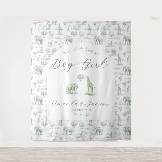 セージグリーンのジェンダー・リベール・バナー・サファリ・トワール タペストリー (正面)