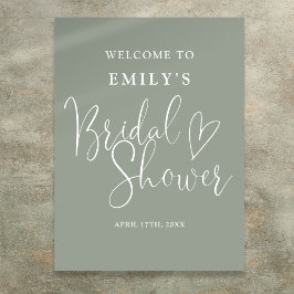 セージグリーンのスクリプト ウェルカムサイン 結婚前のお祝い ポスター