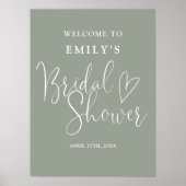 セージグリーンのスクリプト ウェルカムサイン 結婚前のお祝い ポスター (正面)