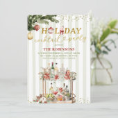 セージグリーンのストライプがクリスマスホリデーコックテイル 招待状 (スタンド正面)