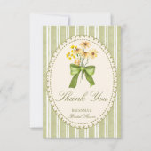 セージグリーンのストライプがレトロなエレガントな結婚前お祝い サンキューカード (正面)