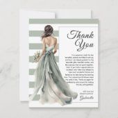 セージグリーンのストライプとポルカドットの花嫁のシャワー サンキューカード (正面)