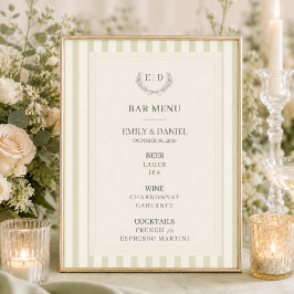 セージグリーンのストライプモノグラム ウェディングバーMenu ポスター