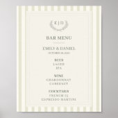 セージグリーンのストライプモノグラム ウェディングバーMenu ポスター (正面)