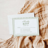 セージグリーンのストライプ オールドマネー ウェディング招待状 RSVP