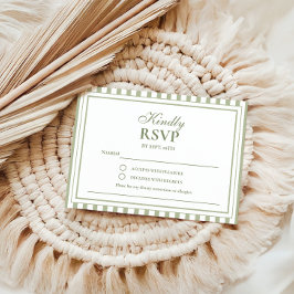 セージグリーンのストライプ オールドマネー ウェディング招待状 RSVP