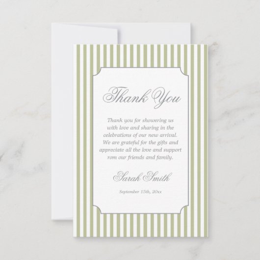セージグリーンのストライプ グランドミレニアル サンキューカード (正面)