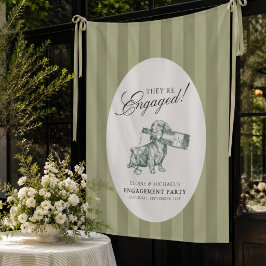セージグリーンのストライプ ダックスフント 結婚記念パーティー タペストリー