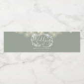 セージグリーンのストリングライトの花の結婚式 ペットボトルラベル (シングルラベル)