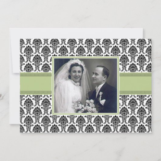 セージグリーンのダマスク・アニバーサリー・パーティー招待状 招待状 (正面)