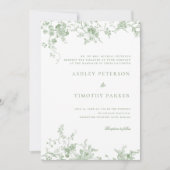 セージグリーンのトワール ヴィンテージ フラワー ウェディング 招待状 (正面)