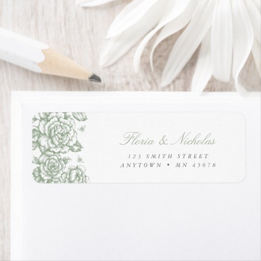 セージグリーンのトワール 住所ラベル フランスのシノワズリー ラベル (インサイチュ)