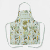 セージグリーンのドリームキャッチャー付きボホシックなキッチン エプロン (正面)