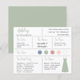 セージグリーンのドレスカラーブライダルパーティーインフォメーションカード