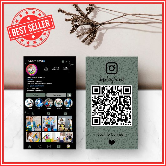 セージグリーンのハウスキーピングInstagramQRコード 名刺