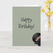 セージグリーンのハッピーバースデーの小さい忍者 カード (黄色い花)