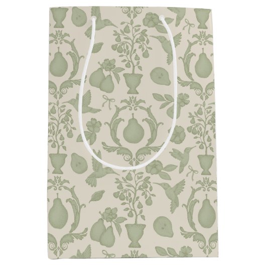 セージグリーンのパーフェクトペア ブライダルシャワーのギフトバッグ ミディアムペーパーバッグ (正面)