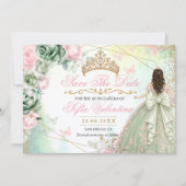 セージグリーンのピンクの花嫁のドレスのキンセアニェーラ セーブザデート (正面)